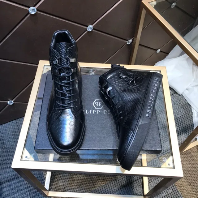 Philipp Plein Sneakers Lifestyle Haut Noir Cuir Texturé effet Peau de Serpent Sneakers Lifestyle 8