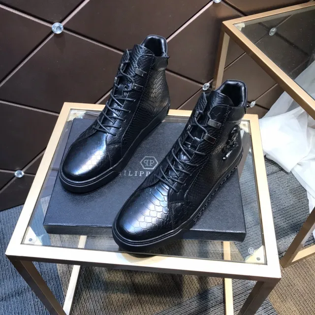 Philipp Plein Sneakers Lifestyle Haut Noir Cuir Texturé effet Peau de Serpent Sneakers Lifestyle 9