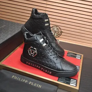 Philipp Plein High-Top Ostrich-Textured Leather Lifestyle Sneakers