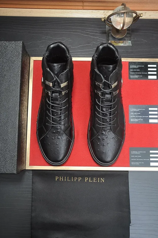 Philipp Plein High-Top Ostrich-Textured Leather Lifestyle Sneakers 3