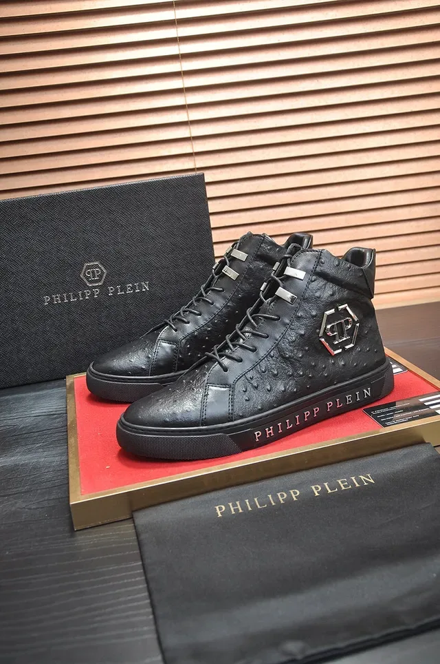 Philipp Plein High-Top Ostrich-Textured Leather Lifestyle Sneakers 5