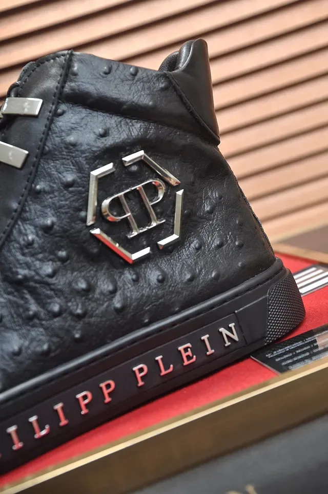 Philipp Plein High-Top Ostrich-Textured Leather Lifestyle Sneakers 9