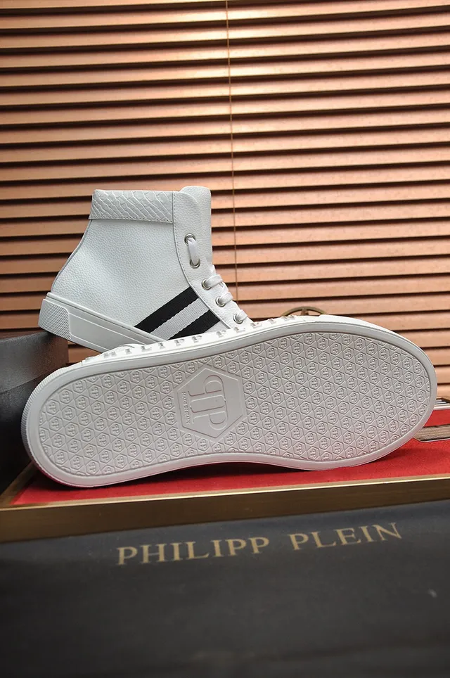 Philipp Plein baskets montantes blanches noires cuir lifestyle sneakers 5