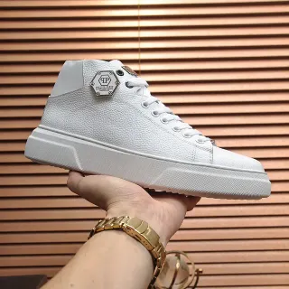 Philipp Plein 高帮白色压纹皮革平台运动鞋