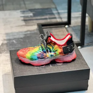 Philipp Plein Multicolor Pink Tie-Dye Knit Upper Scale-Textured Pattern Chunky Sneakers