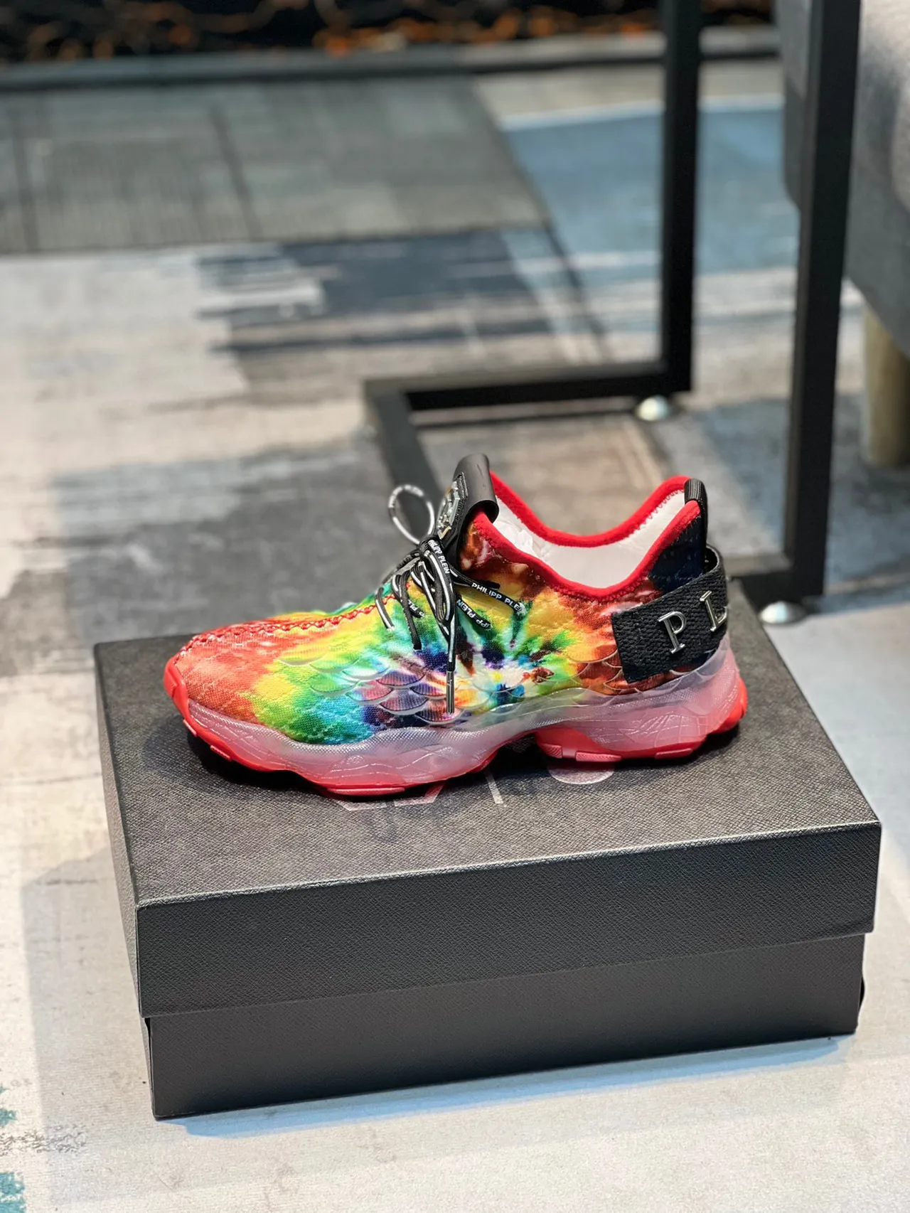 Philipp Plein Multicolor Pink Tie-Dye Knit Upper Scale-Textured Pattern Chunky Sneakers 1