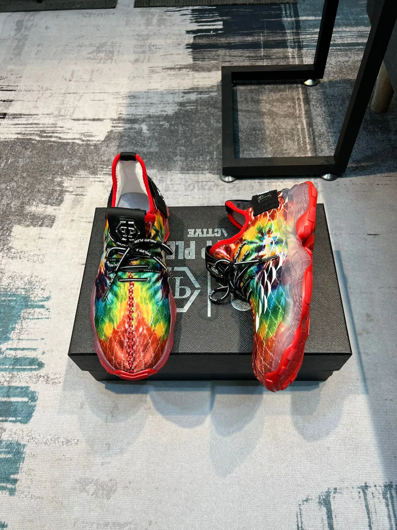 Philipp Plein Multicolor Pink Tie-Dye Knit Upper Scale-Textured Pattern Chunky Sneakers 4
