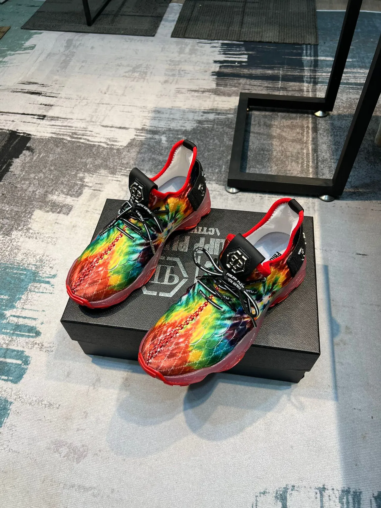Philipp Plein Multicolor Pink Tie-Dye Knit Upper Scale-Textured Pattern Chunky Sneakers 5