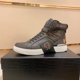 Philipp Plein PP High-Top Black Gold Snakeskin-Textured Lifestyle Sneakers