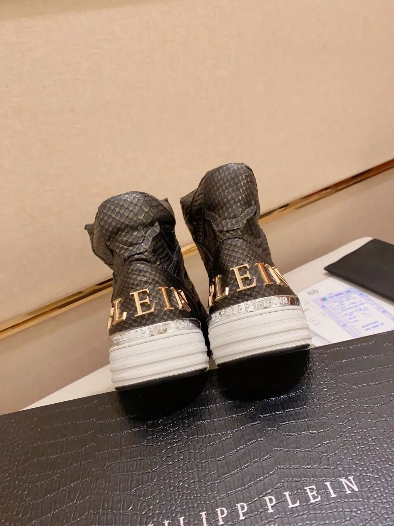 Philipp Plein PP High-Top Black Gold Snakeskin-Textured Lifestyle Sneakers 3