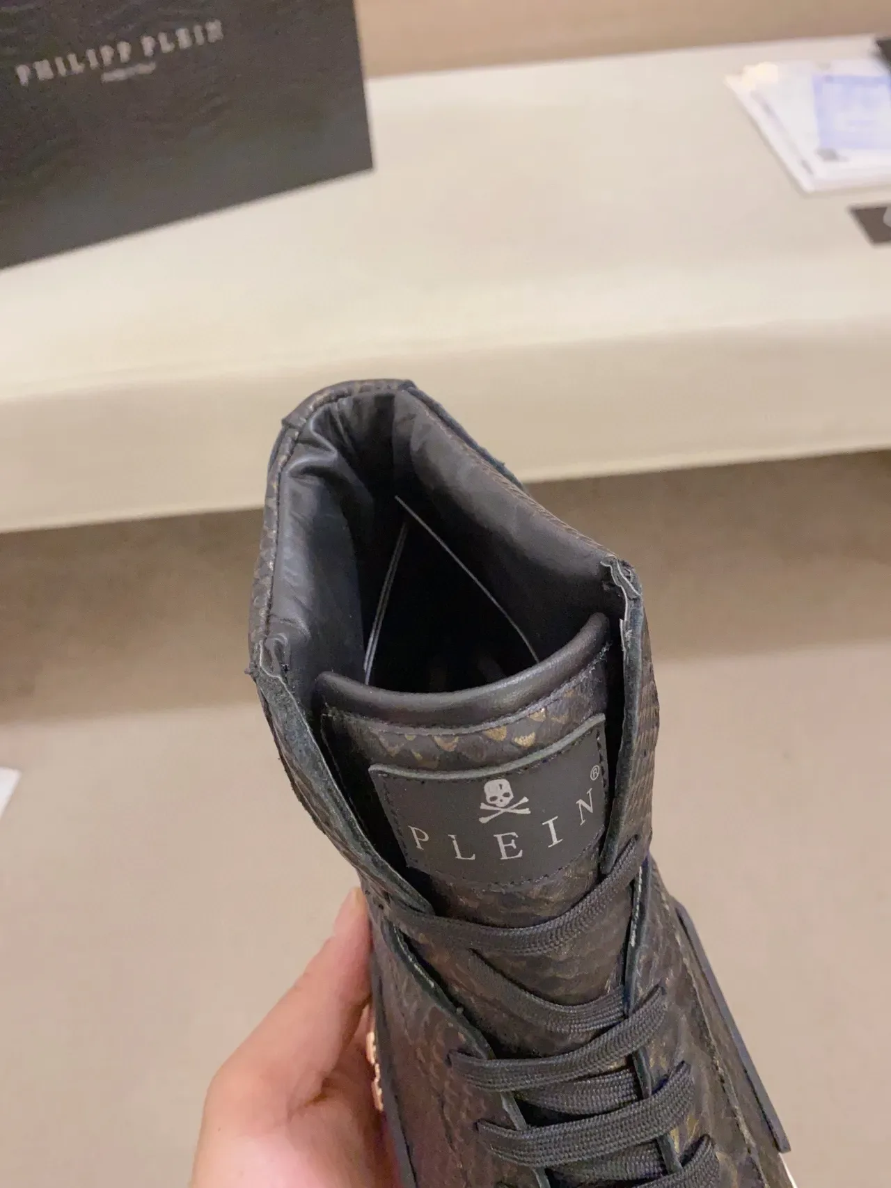 Philipp Plein PP High-Top Black Gold Snakeskin-Textured Lifestyle Sneakers 4