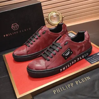 Philipp Plein 红色迷彩印花真皮生活方式运动鞋