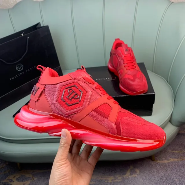 Philipp Plein Sneakers Chunky à semelle transparente sculptée rouge monocromatique 4
