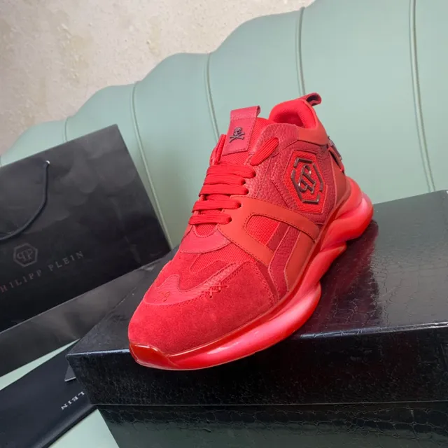Philipp Plein Sneakers Chunky à semelle transparente sculptée rouge monocromatique 9