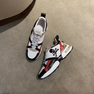 Philipp Plein Skull Logo White Black Multi-Panel Leather-Mesh Construction Emblem Chunky Sneakers