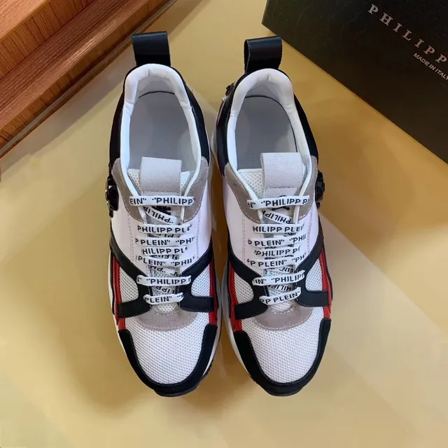 Philipp Plein Skull Logo White Black Multi-Panel Leather-Mesh Construction Emblem Chunky Sneakers 4