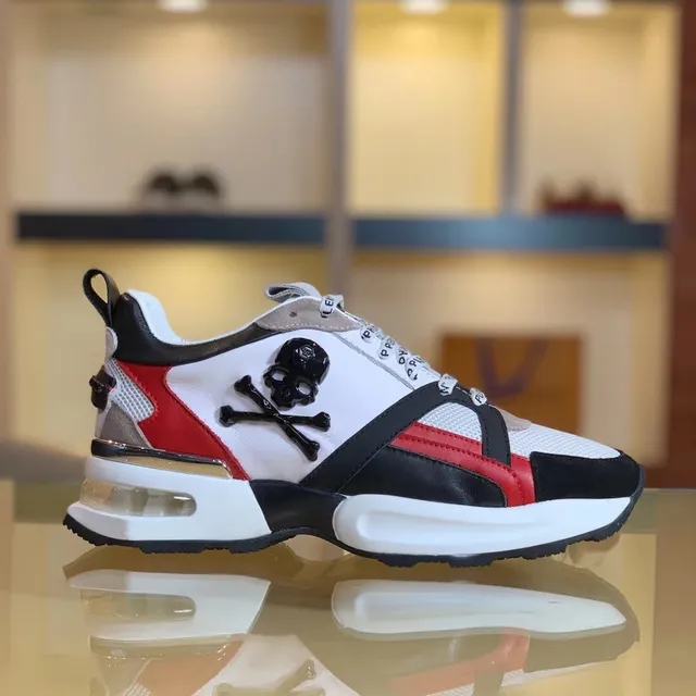 Philipp Plein Skull Logo White Black Multi-Panel Leather-Mesh Construction Emblem Chunky Sneakers 5