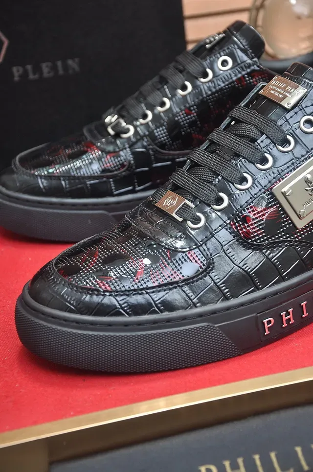 Philipp Plein Tiger Chaussures Lifestyle en cuir patenté noir doré brillant motif brodé 6