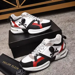 Philipp Plein White Black Sole Skull-and-Crossbones Appliqué Chunky Sneakers