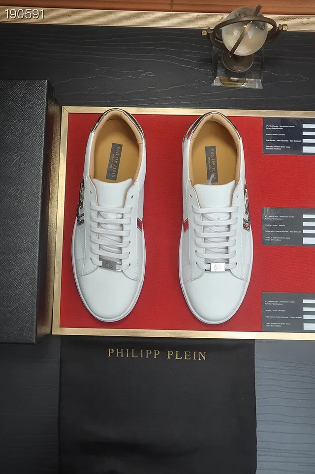 Philipp Plein Branco Prata Couro Metálico Hexagonal Logo Lifestyle Tênis 7