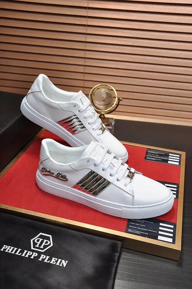 Philipp Plein White Silver Leather Upper Metallic Snakeskin Stripes Sneakers 5