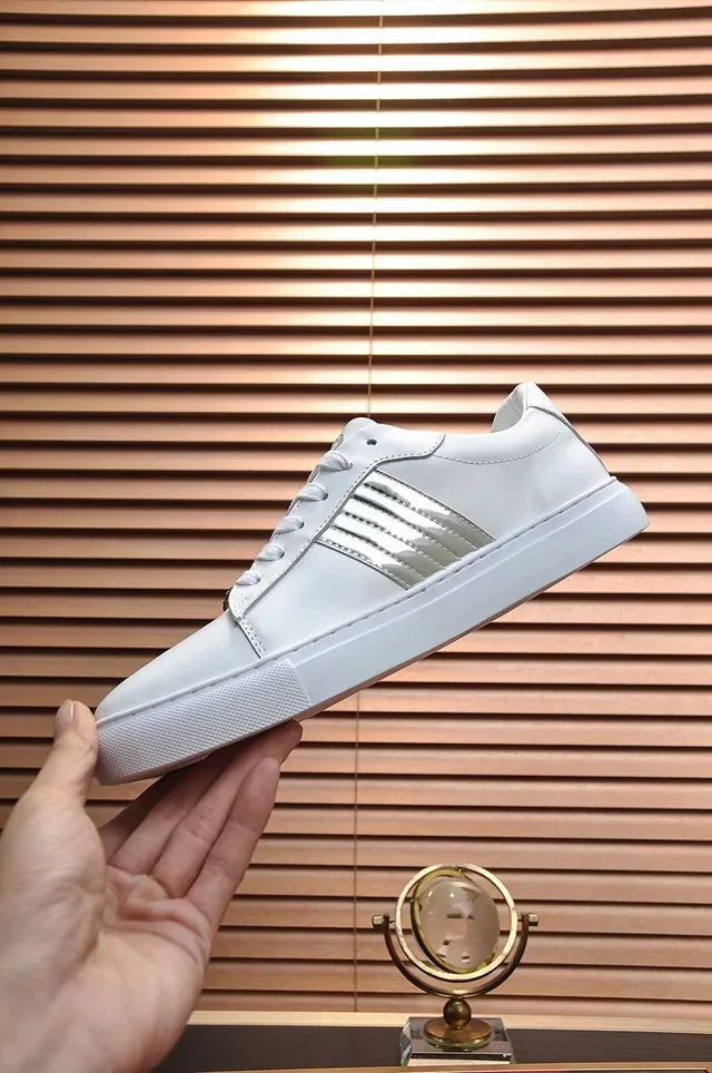 Philipp Plein White Silver Leather Upper Metallic Snakeskin Stripes Sneakers 6