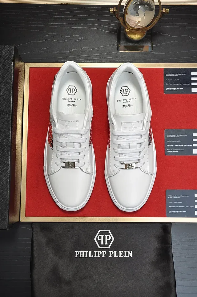 Philipp Plein White Silver Leather Upper Metallic Snakeskin Stripes Sneakers 9