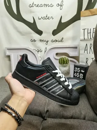 PLEASURES Superstar-style Black Red Leather Upper White Flat Laces Lifestyle Sneakers 5