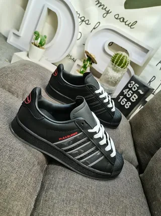 PLEASURES Superstar-style Black Red Leather Upper White Flat Laces Lifestyle Sneakers 9