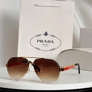 Prada Aviator Brown Gold Silhouette Metal Frame Sunglasses