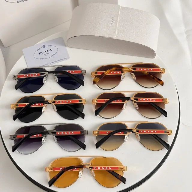 Prada Aviator Brown Gold Silhouette Metal Frame Sunglasses 3