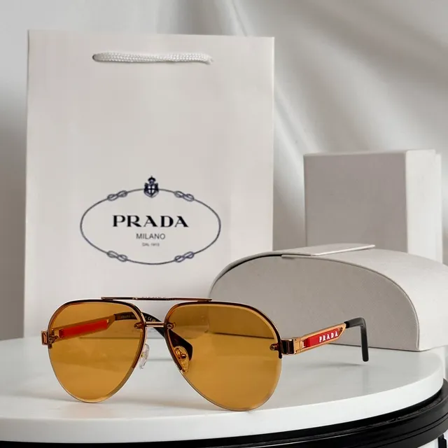 Prada Aviator Brown Gold Silhouette Metal Frame Sunglasses 4