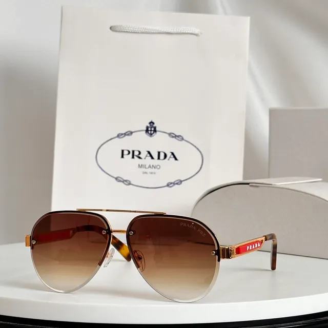 Prada Aviator Brown Gold Silhouette Metal Frame Sunglasses 5