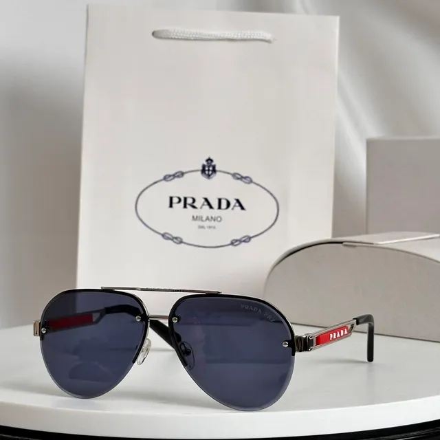 Prada Aviator Brown Gold Silhouette Metal Frame Sunglasses 6
