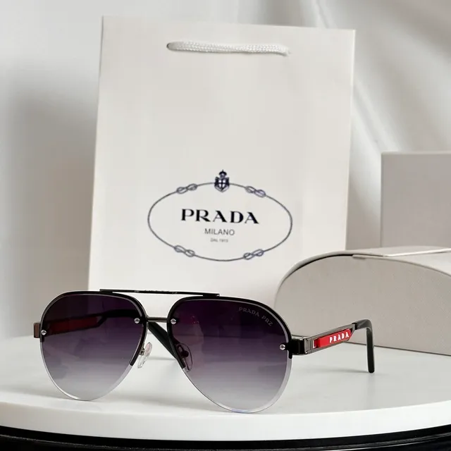 Prada Aviator Brown Gold Silhouette Metal Frame Sunglasses 7