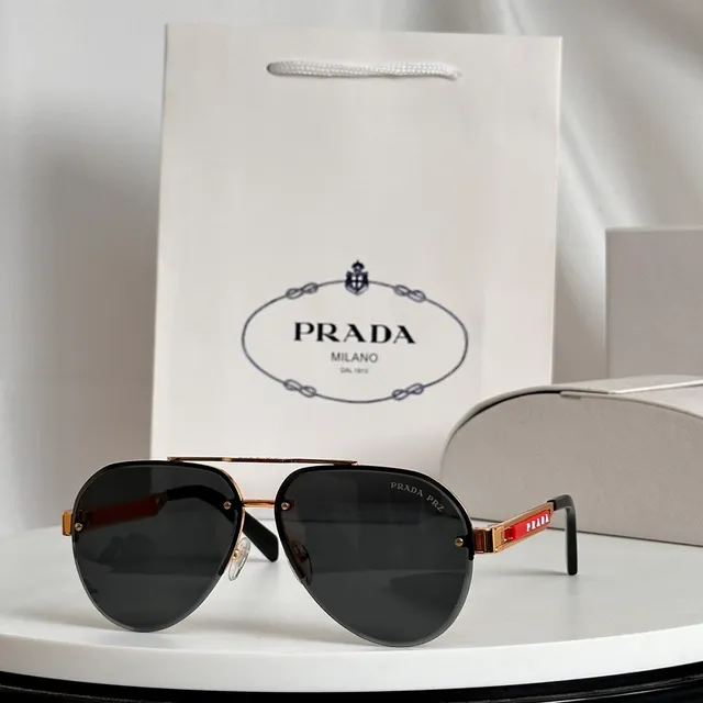 Prada Aviator Brown Gold Silhouette Metal Frame Sunglasses 8