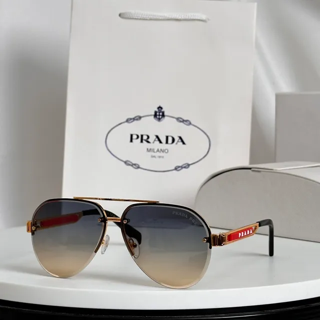 Prada Aviator Brown Gold Silhouette Metal Frame Sunglasses 9
