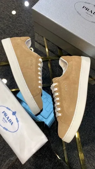 Prada Beige White Suede Upper Low-Top Lifestyle Sneakers 2