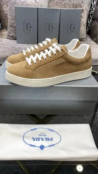 Prada Beige White Suede Upper Low-Top Lifestyle Sneakers 3