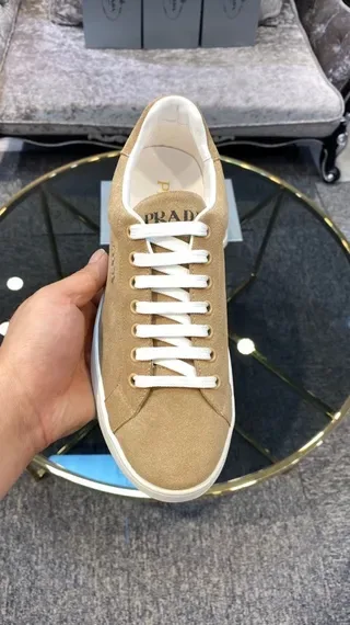 Prada Beige White Suede Upper Low-Top Lifestyle Sneakers 5