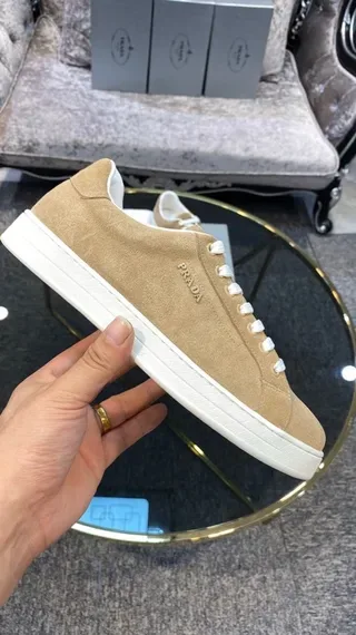 Prada Beige White Suede Upper Low-Top Lifestyle Sneakers 9