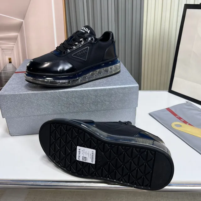 Prada Black Glossy Patent Leather Toe Cap Matte Fabric Mid-Panel Lifestyle Sneakers 2
