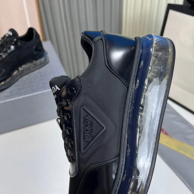 Prada Black Glossy Patent Leather Toe Cap Matte Fabric Mid-Panel Lifestyle Sneakers 3