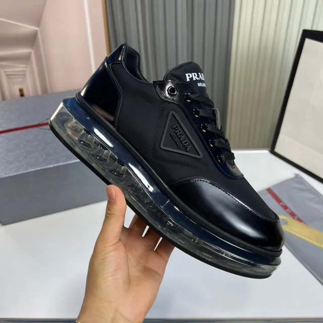 Prada Black Glossy Patent Leather Toe Cap Matte Fabric Mid-Panel Lifestyle Sneakers 4