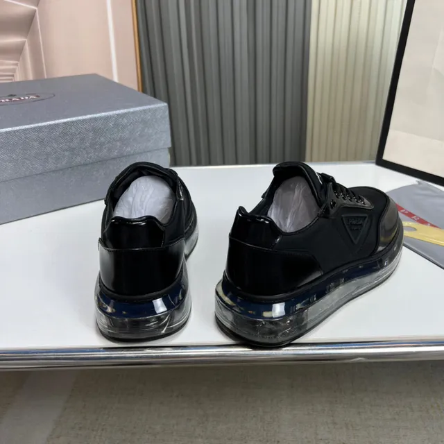 Prada Black Glossy Patent Leather Toe Cap Matte Fabric Mid-Panel Lifestyle Sneakers 7