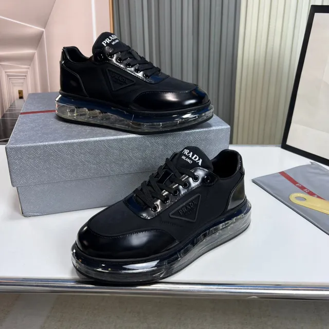 Prada Black Glossy Patent Leather Toe Cap Matte Fabric Mid-Panel Lifestyle Sneakers 8