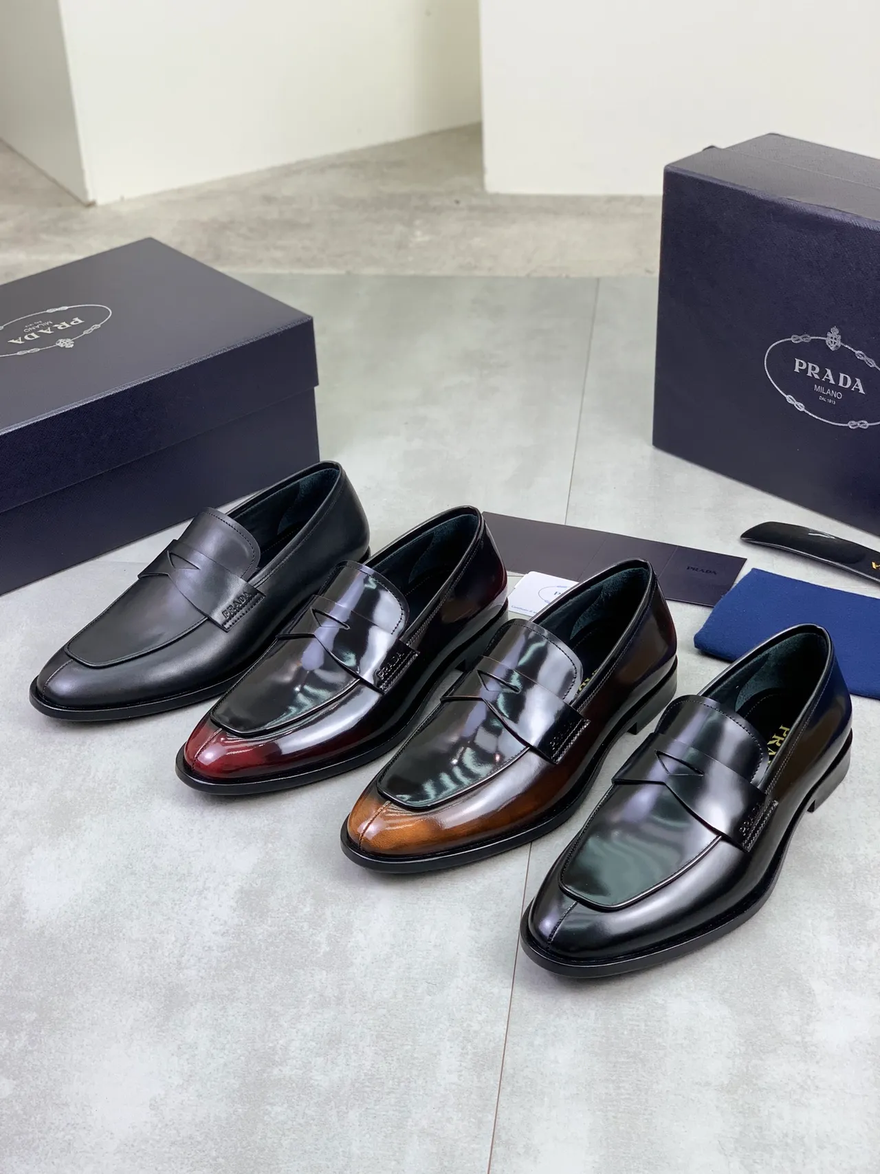 Prada Black Leather Penny Strap Loafers 2