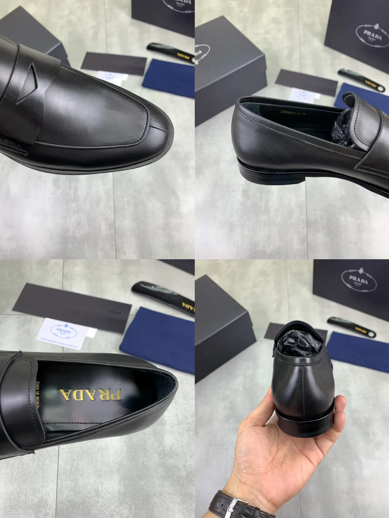 Prada Black Leather Penny Strap Loafers 3