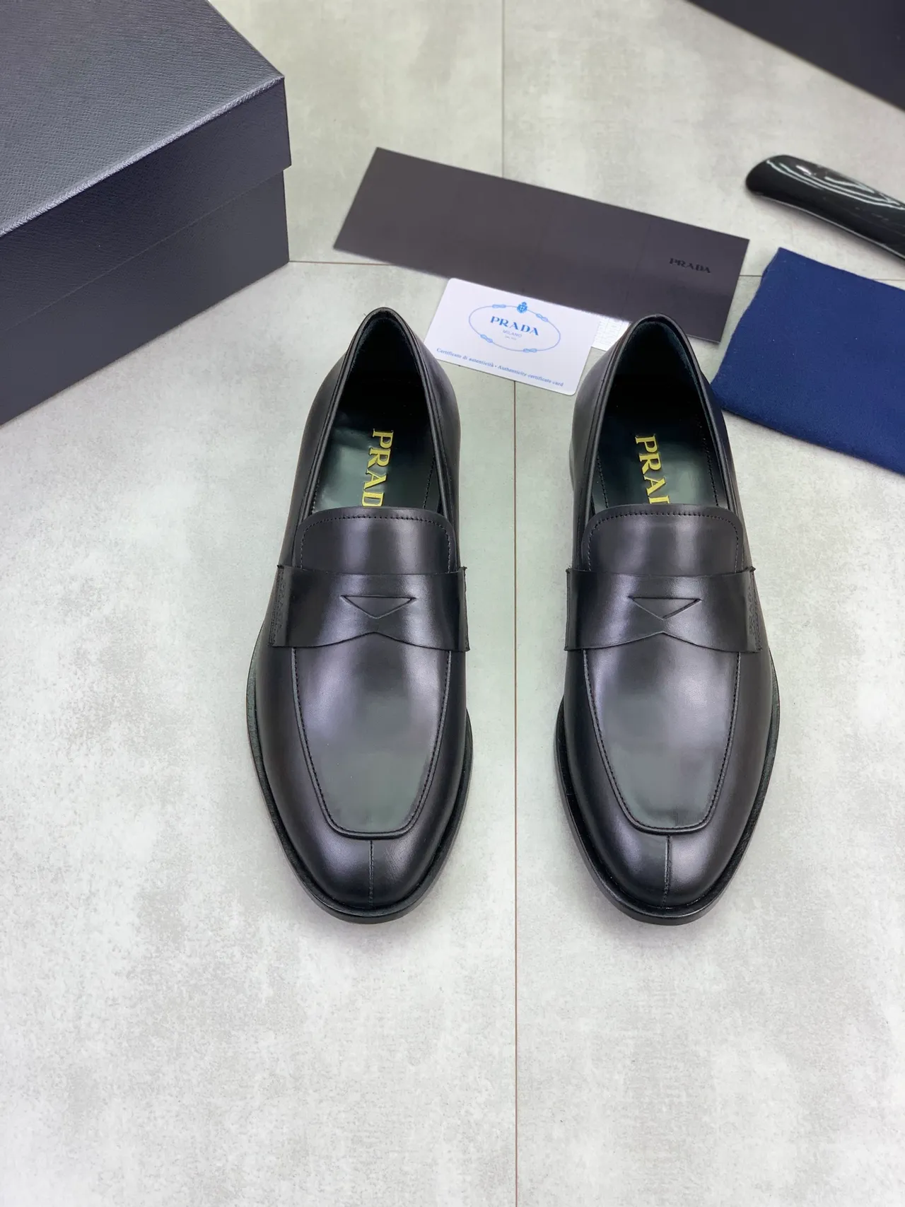Prada Black Leather Penny Strap Loafers 5
