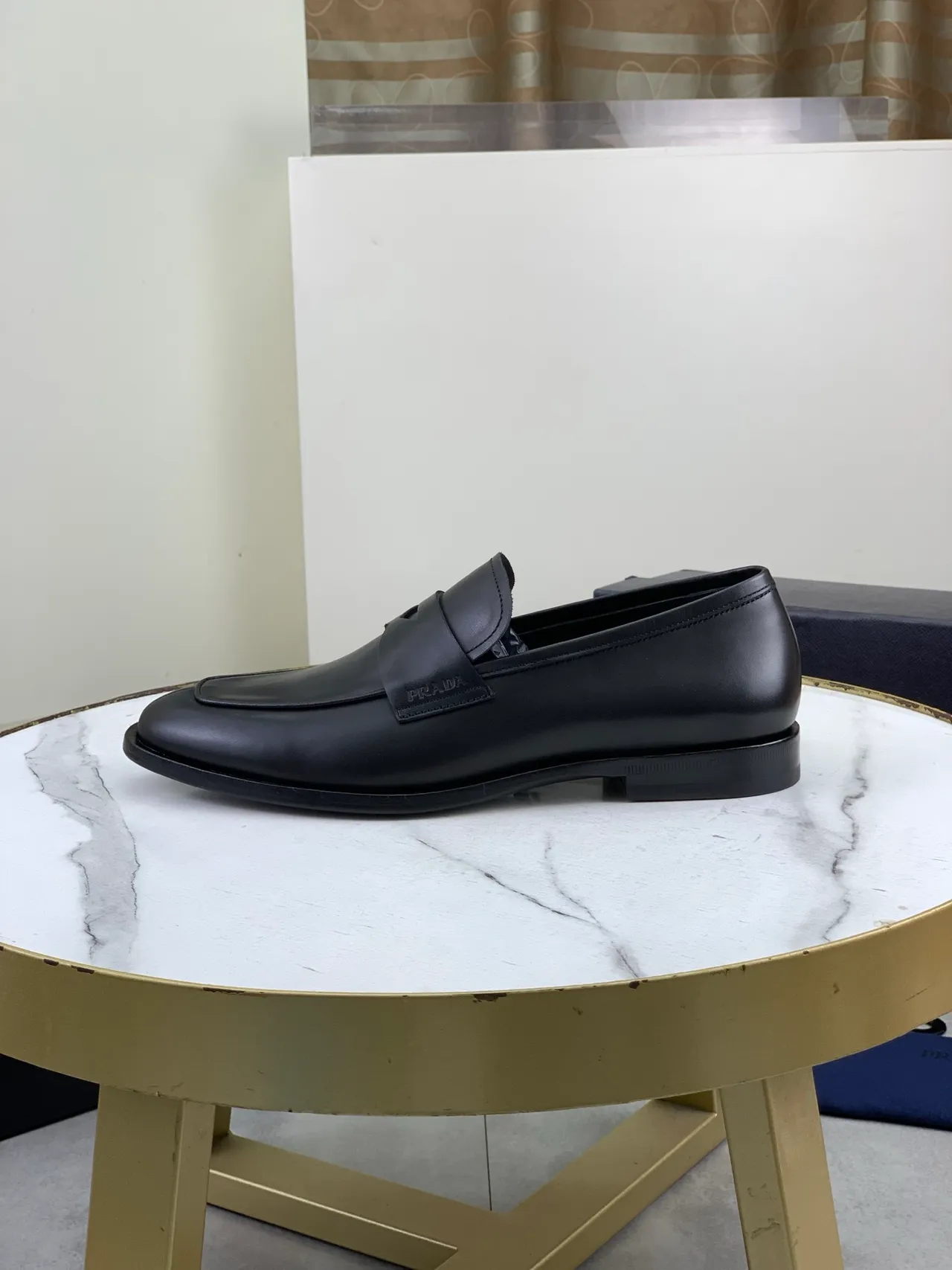 Prada Black Leather Penny Strap Loafers 6